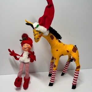 Annalee Christmas Red Elf Giraffe Decor Lot Vintage 2004 2010